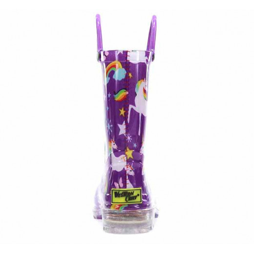 Western Chief Kids Rainbow Unicorn Design Rain Boot, Purple Color, Size 27