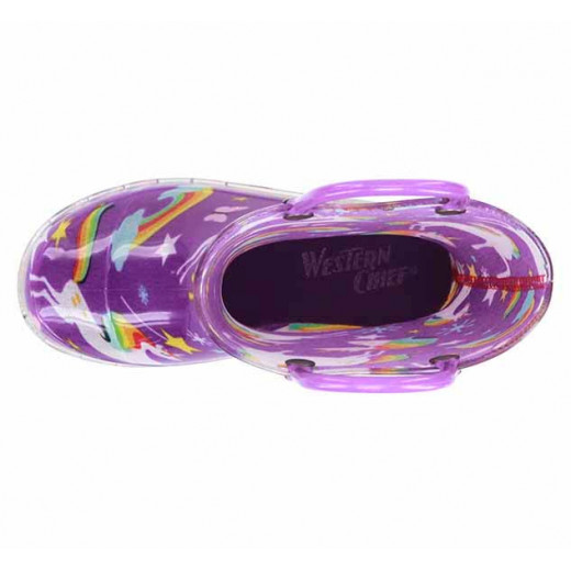 Western Chief Kids Rainbow Unicorn Design Rain Boot, Purple Color, Size 30