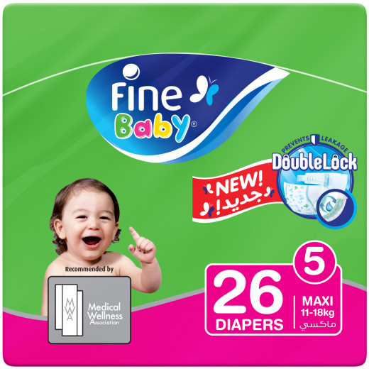 Fine Baby Diapers, Size 5, Maxi 11–18 Kg, 26 Diapers