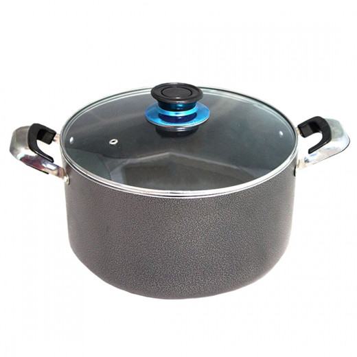 Aluminium Cooking Pot with Glass Lid, Grey Color, 30 Cm