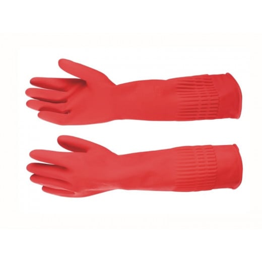 Logex Extra Long Household Gloves, Small Size, Red Color