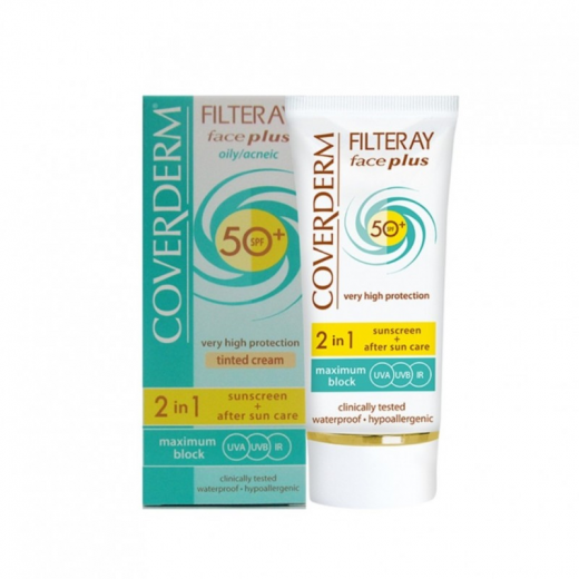 Coverderm Filteray Face Plus Oily Acneic SPF50+ Very High Protection Light Beige Tinted Cream 50ml