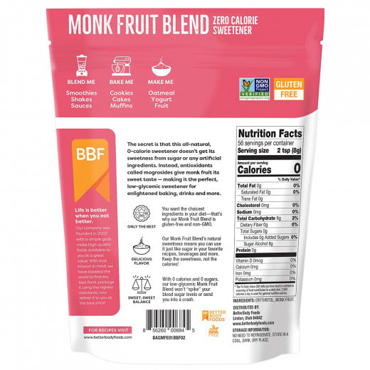 Better Body Food Gluten Free Monk Fruit Blend, 454 Gram