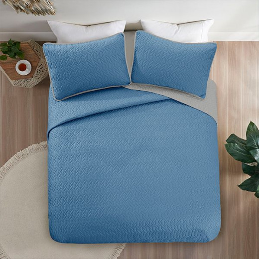 طقم مفرش سرير مزدوج الوجه كروس، باللون الأزرق والرمادي، مقاس مفرد, 3 قطع من نوفا هوم