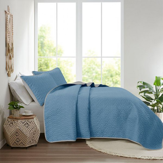 طقم مفرش سرير مزدوج الوجه كروس، باللون الأزرق والرمادي، مقاس مفرد, 3 قطع من نوفا هوم