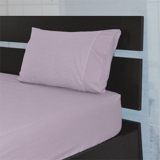 Cannon dots and stripes fitted sheet set, poly cotton, lilac color, queen size, 3 pieces