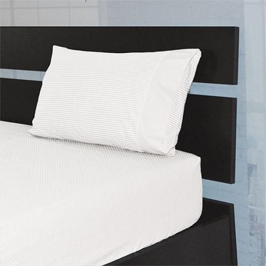 طقم شرشف سرير, بولي قطن, باللون الأبيض, حجم مفرد ونص, 4 قطع من كانون