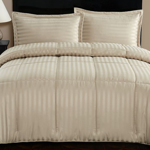 Nova home ultrastripe hotel style comforter set, sand color, twin size, 4 pieces