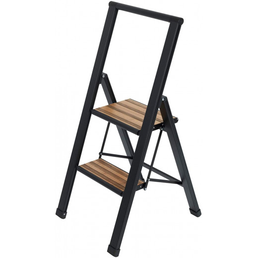 Wenko aluminum design folding stepladder 2-step household ladder, aluminum, black