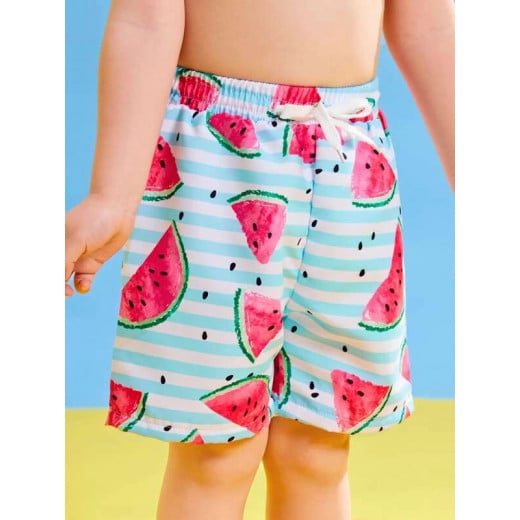 Toddler Boys Striped Swim Shorts, Watermelon Print
