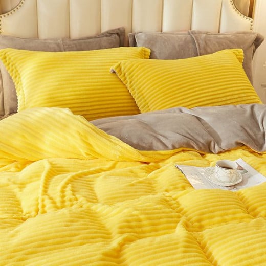 Nova home campo cordroy flannel winter duvet cover set - king/super king  - yellow  4 pcs