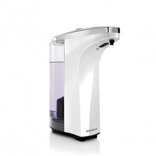 Simplehuman plastic and stainless steel liquid soap sensor pump, white color, 236 ml