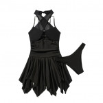 Plain Criss Cross Flounce Hem Halter Bikini Swimsuit, Black Color, 2 Pieces