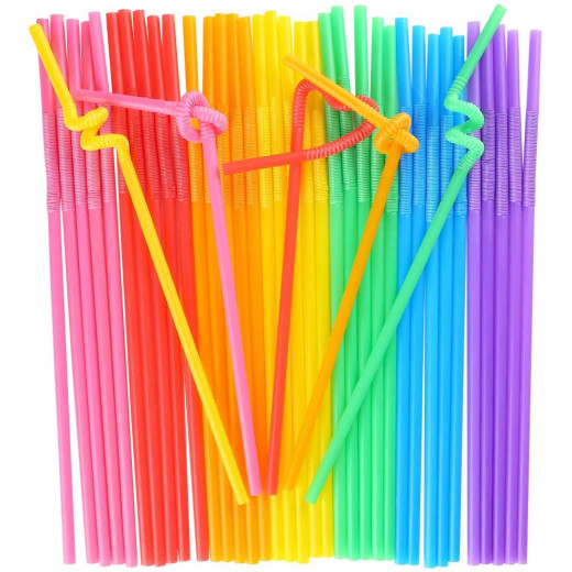 مصاصات بلاستيكية ملونة, 100 قطعة