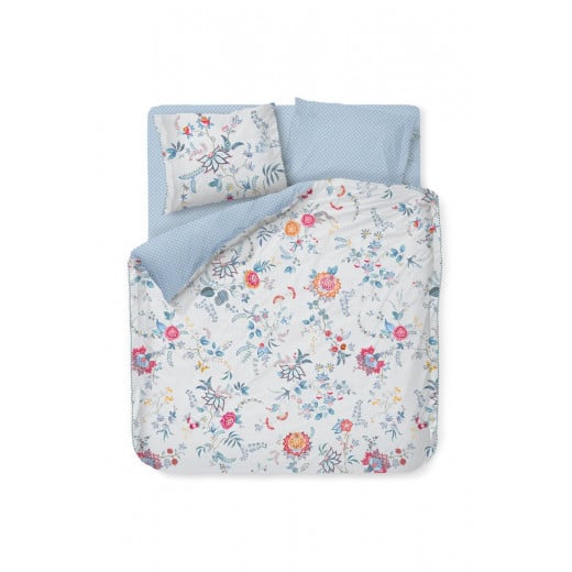 Bedding House, Soft Linen Duvet cover, 3 Pieces, King Size, White Color, Flower Festival Design