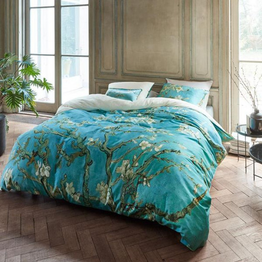 Bedding House, Duvet cover, 3 Pieces, Blue Color, King Size, Gogh Almond Blossom Design