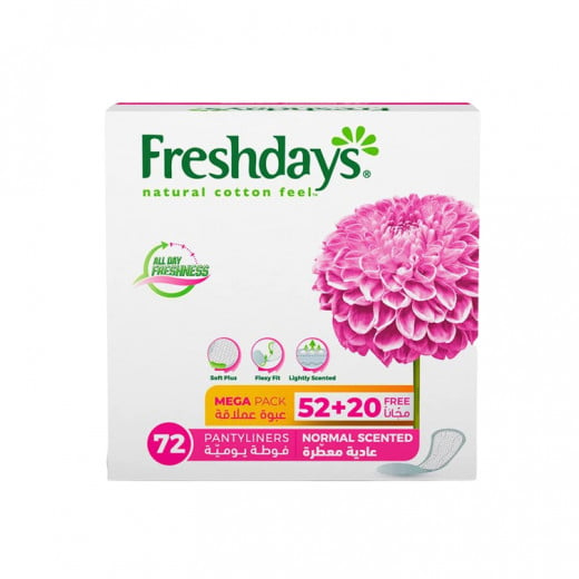 Freshdays Women Napkins Pantyliners, Scented, 72 Pads, Pink