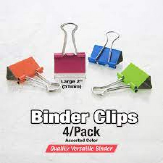 Bazic Assorted Color Binder Clip, 4 Pieces
