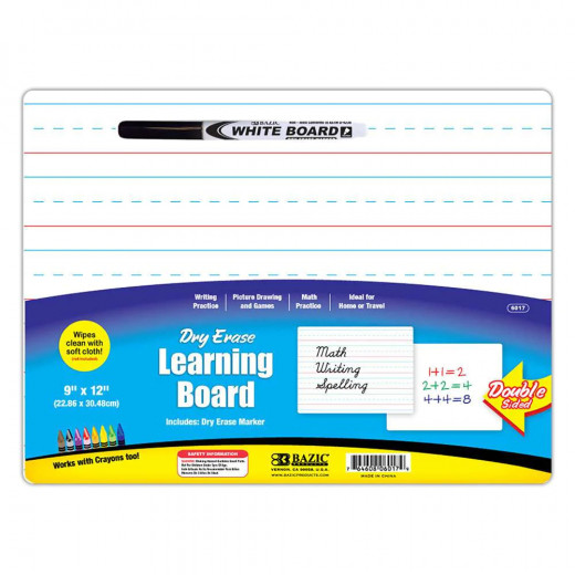 Bazic Double Sided Dry Erase Learning Board Marker, 22.86 x 30.48 Cm
