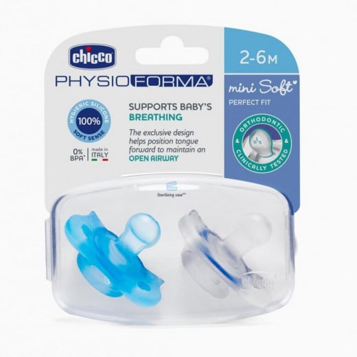 Chicco Pacifier Physio Mini Soft Silicone For Boys, 2-6 Months