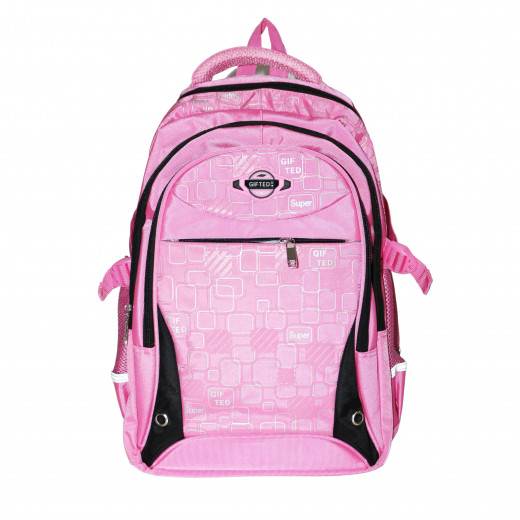حقيبة مدرسية، تصميم مربعات صغيرة، باللون الزهري والأسود، 43 سم من أميجو