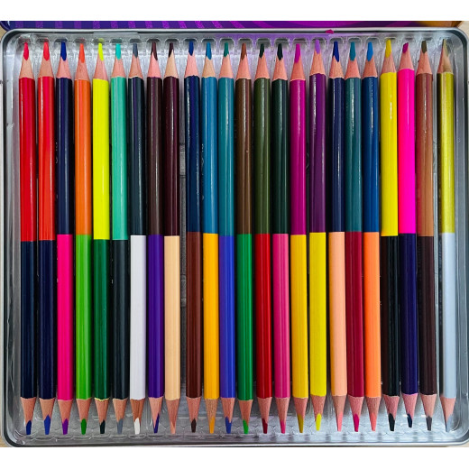 Amigo Color Pencils 2 In 1 With Metal Case, 12 Pieces