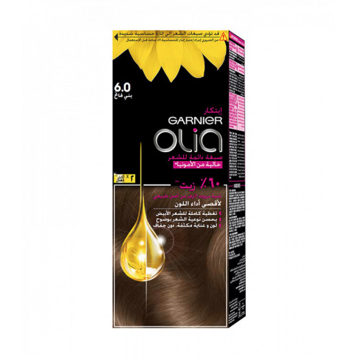 Garnier Olia Ammonia Permanent Hair Colour with 60% Oils, Number 6.0