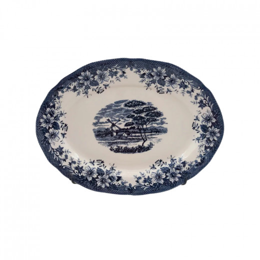 Claytan Windmill Oval Plate, Blue Color, 35.5 Cm