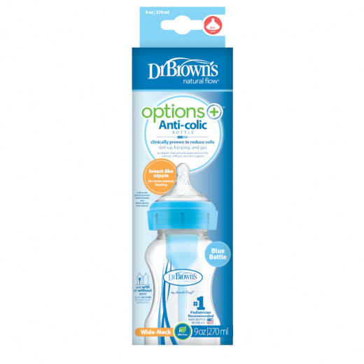 Dr. Brown’s™ Options+, Wide-Neck Baby Bottle, 270 ml, Blue