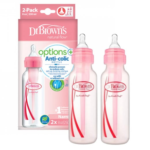 Dr. Brown's Standard-Neck Options Baby Bottle - Pink, 2-Pack,250 Ml