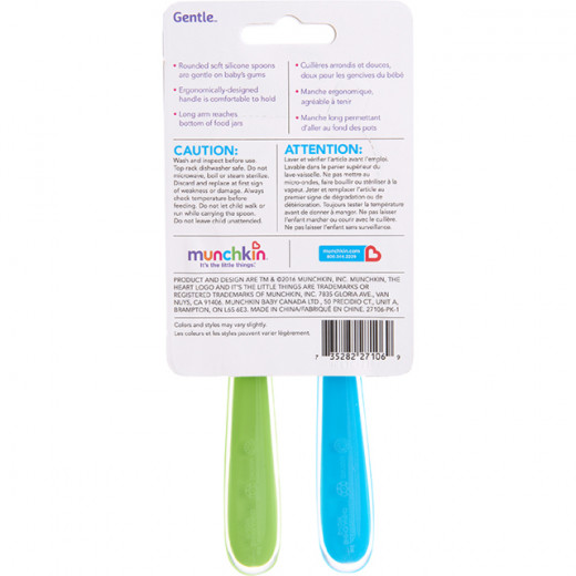 Munchkin Gentle Silicone Spoons - 2 Pack (Green/Blue)