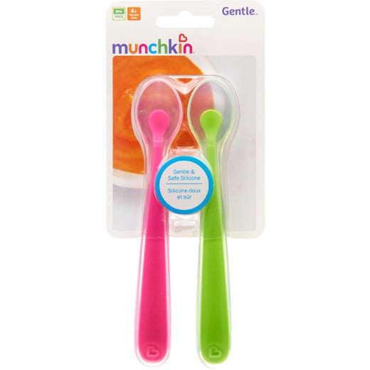 Munchkin Gentle Silicone Spoons - 2 Pack (Green/Pink)
