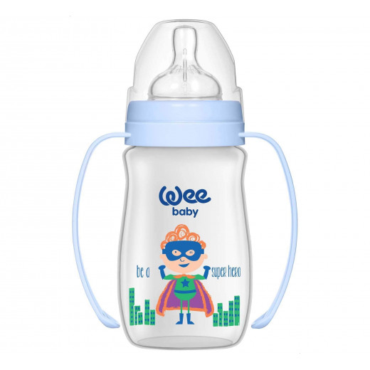 Wee Baby Classic Wide Neck Super Hero-Print Feeding Bottle with Handle for Girls - 250 ml