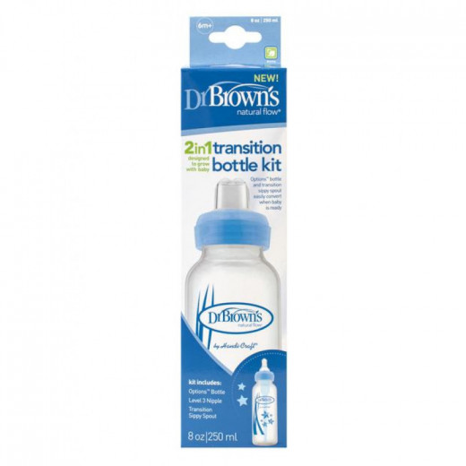 Dr. Brown's 250 ml Narrow-Neck "Options" Transition Bottle w/ Sippy Spout - Blue, 1-Pack