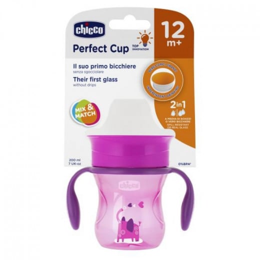 Chicco NaturalFit 360 Degree Rim Trainer Sippy Cup with Handles, in Pink, 200 ml, +12 أشهر