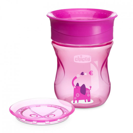 Chicco NaturalFit 360 Degree Rim Trainer Sippy Cup with Handles, in Pink, 200 ml, +12 months