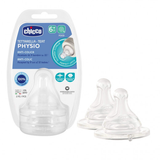 Chicco Physio Teat Anti-Colic Silicone Nipple Food Flow 6m +, 2 pieces