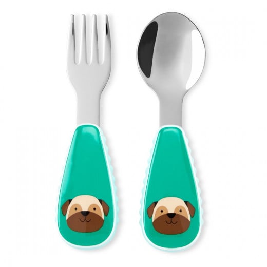 Skip Hop Toddler Utensils, Fork and Spoon Set, Pug
