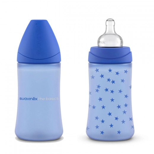 Suavinex The Basics Baby Bottles, Blue Color, Pack of 2 Pieces, 270 Ml