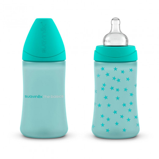 Suavinex The Basics Baby Bottles, Green Color, Pack of 2 Pieces, 270 Ml