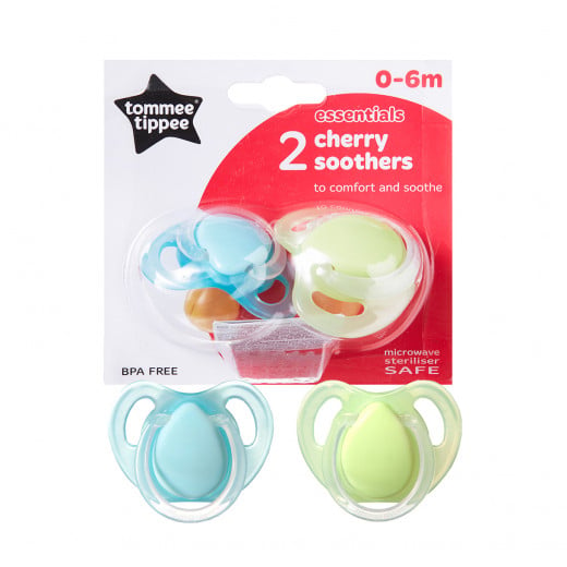 Tommee Tippee Essential Basics Cherry Latex Soothers Blue & Green Color, 0-6 months, 2 Pacifiers