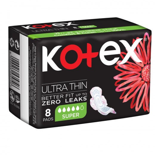 Kotex Ultra Thin Super With Wings Pads, 8 Pads