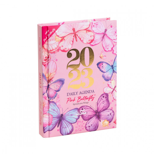 أجندة يومية 2023, 416 صفحة, بتصميم الفراشة الوردية من مفكرة