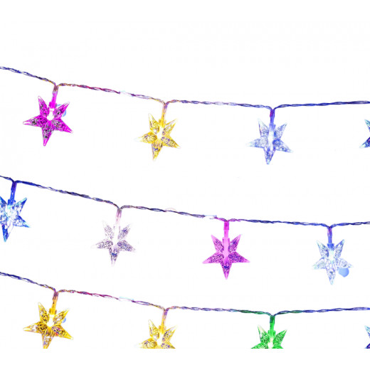 حبل زينة مضاءة بشكل نجوم, بألوان قوس القزح, 3 متر