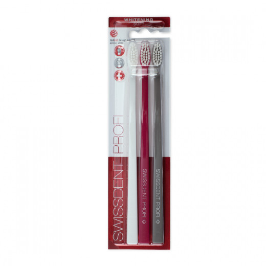 Swissdent Toothbrush Whitening Soft Trio Pack White,Red and Silver