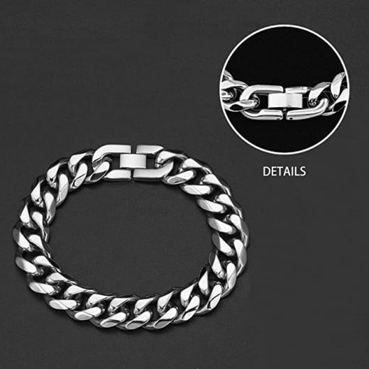 Stainless Steel Cuban Chain Bracelet, Silver Color