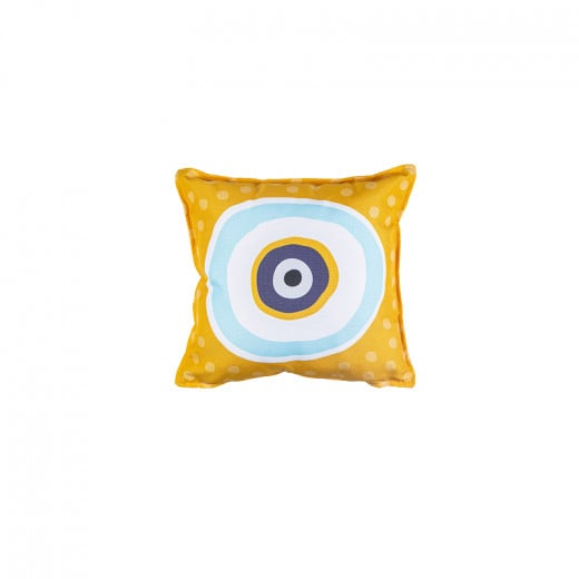 Cushion Designed With Eyes, Yellow Background