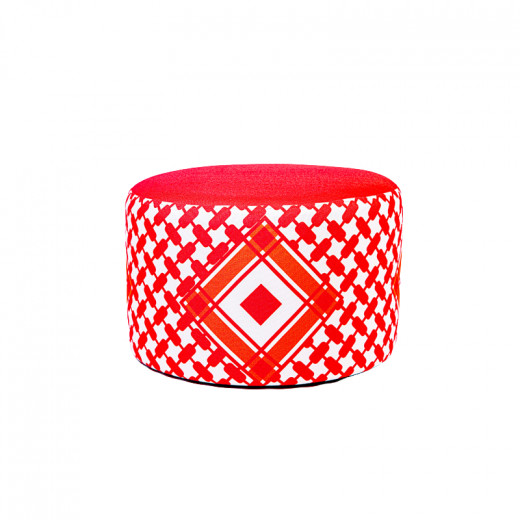 Ottoman Designed With Hatta Red & White Pattern, Large
