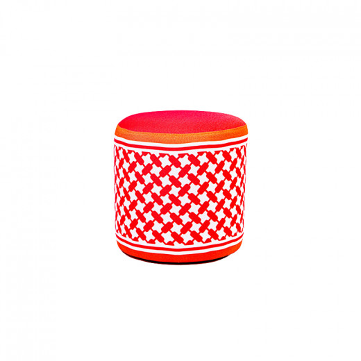 Ottoman Designed With The Traditional "Hatta" Red & White Pattern, Small