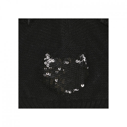 Cool Club Winter Hat With A Kitten Print, Black Color